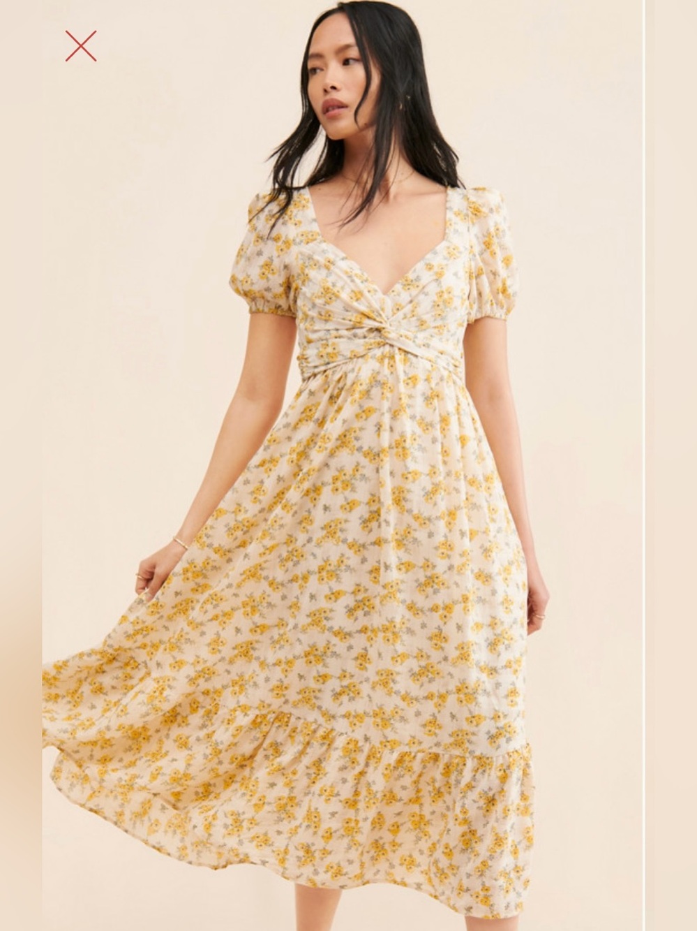 ASTR The Label Floral Twist-Front Midi Dress in Yellow